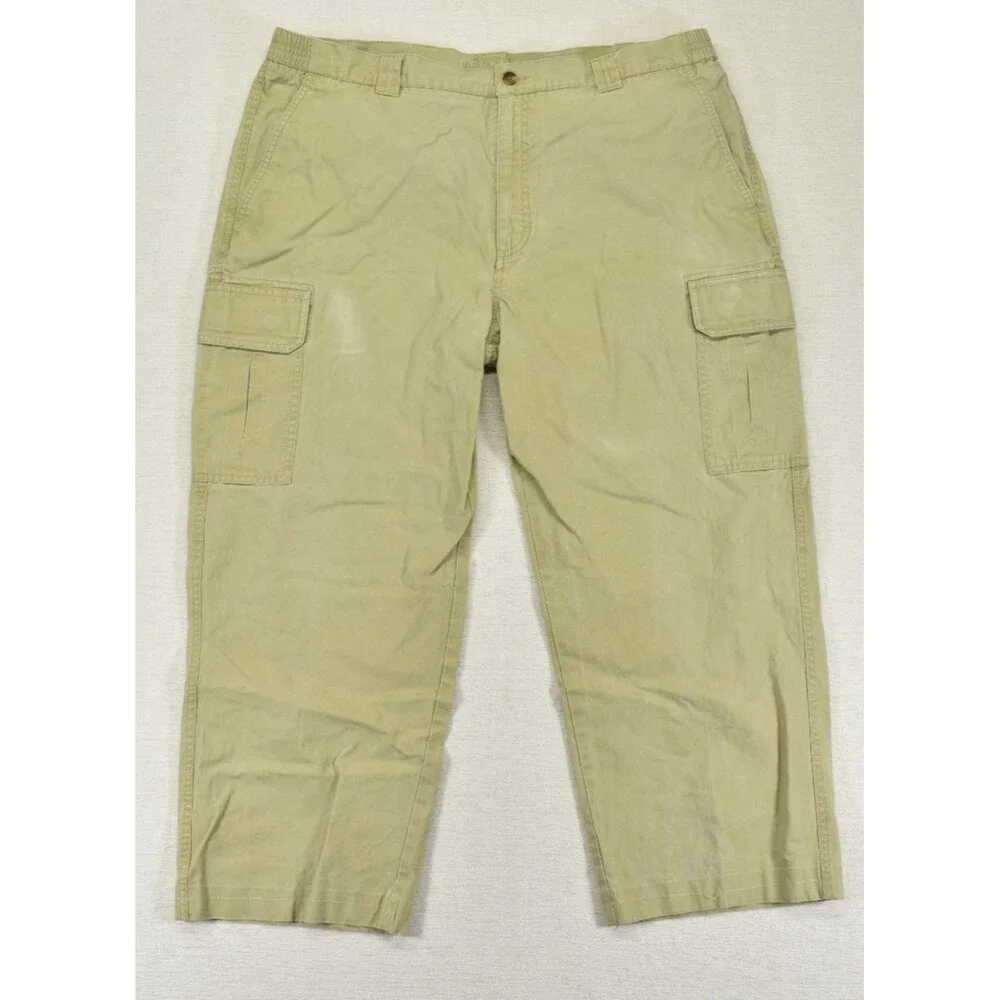 LL Bean Mens Comfort Waist Canvas Cargo Pants Khaki Beige 40x29 Outdoor Workwear